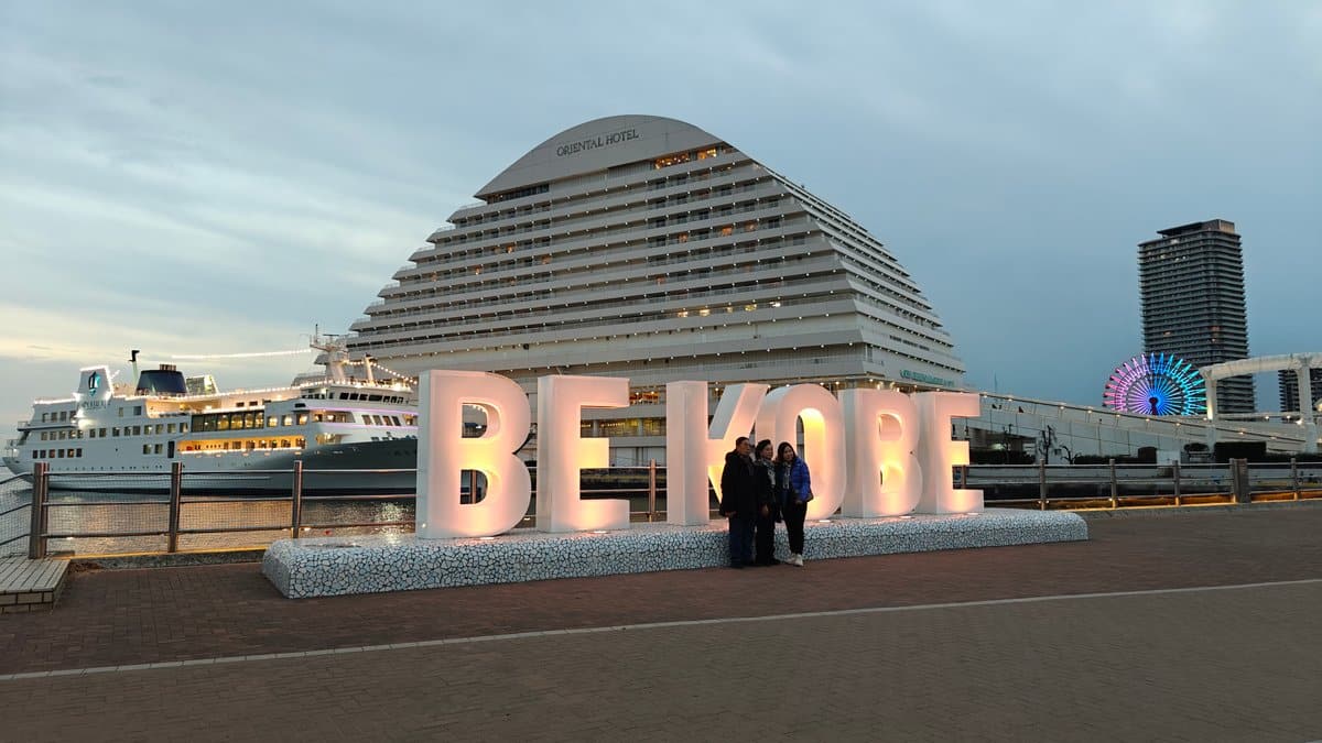 BE KOBE monument with visitors posing in front