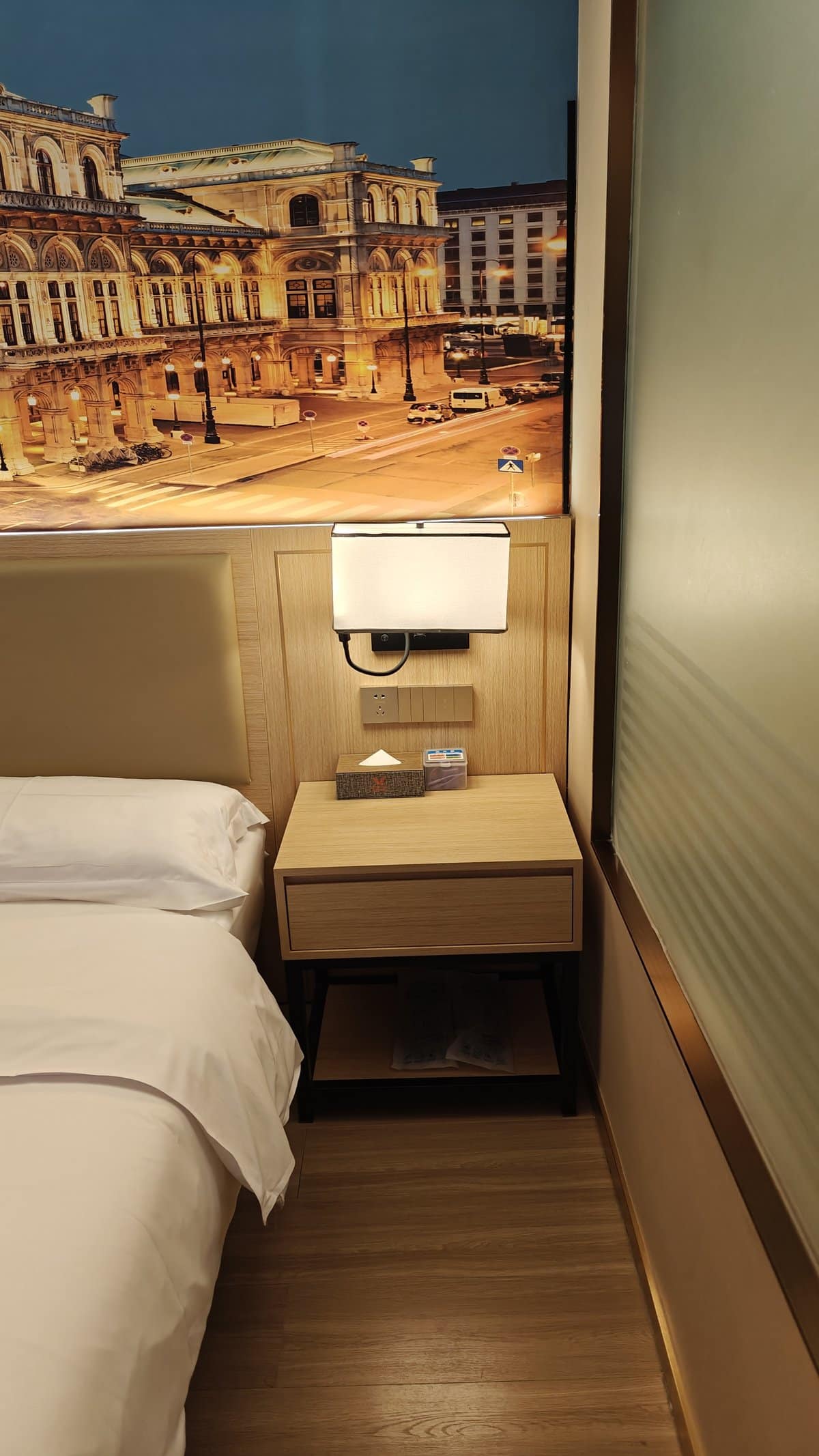 Bedside area with mural detail