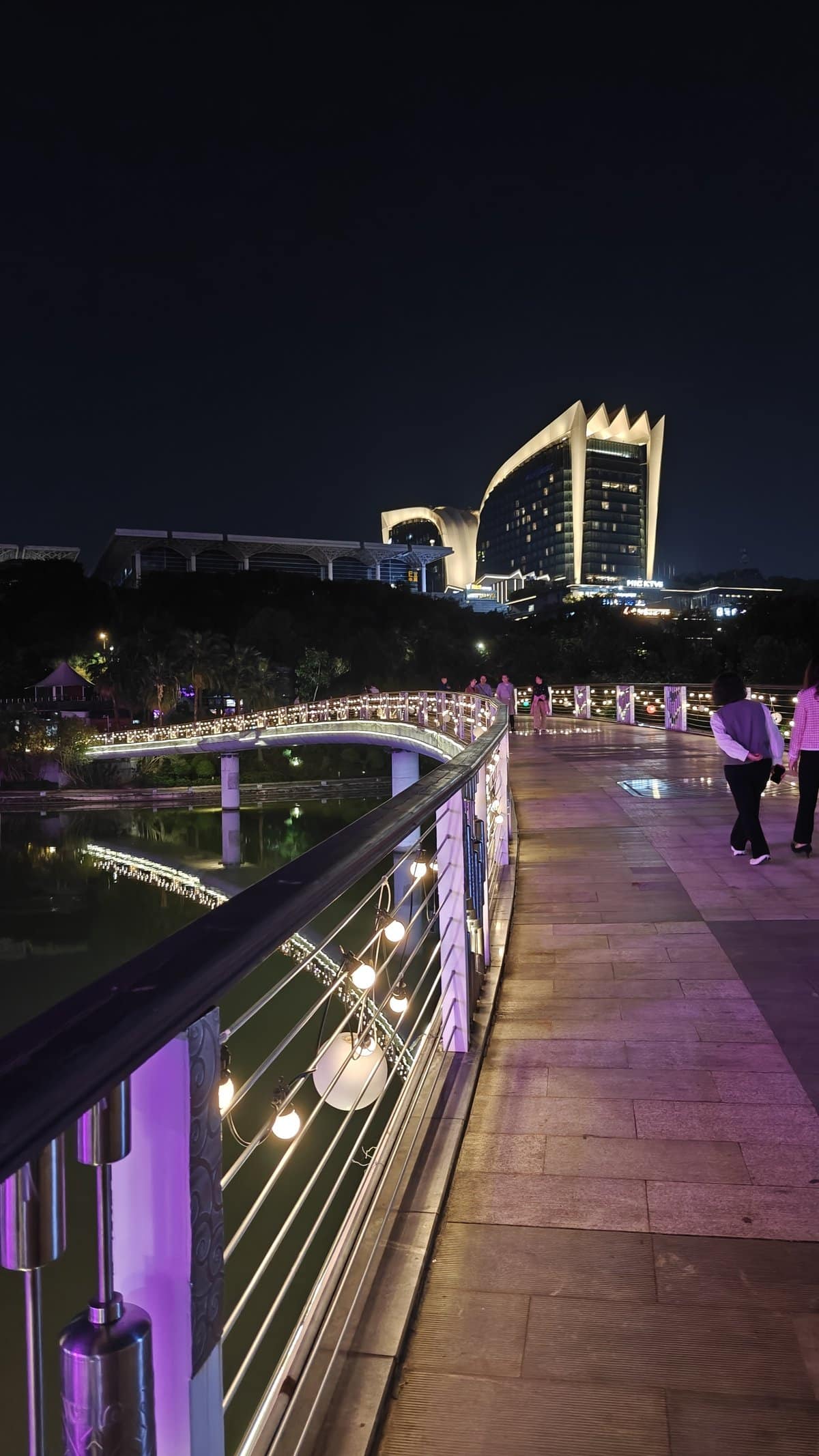 Bridge walkway with purple lights