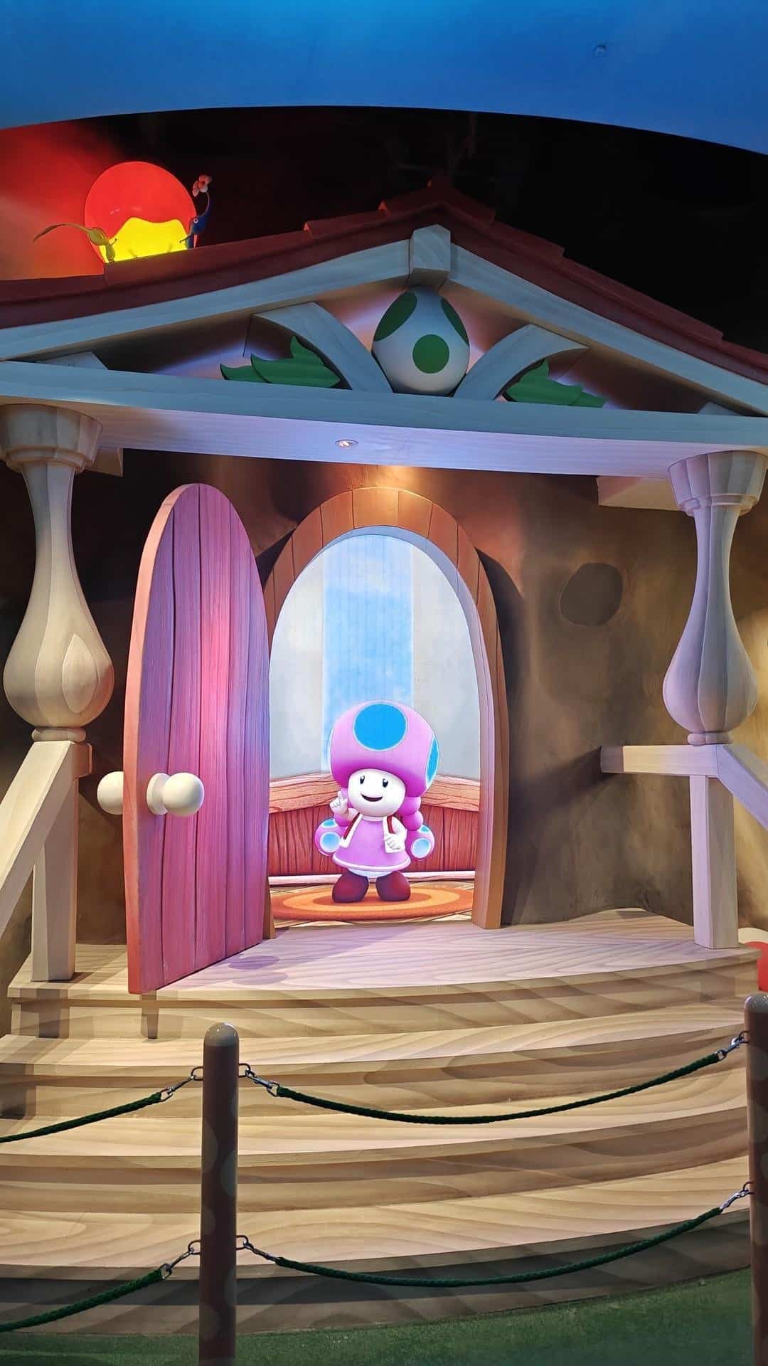 Cartoon character in a colorful doorway