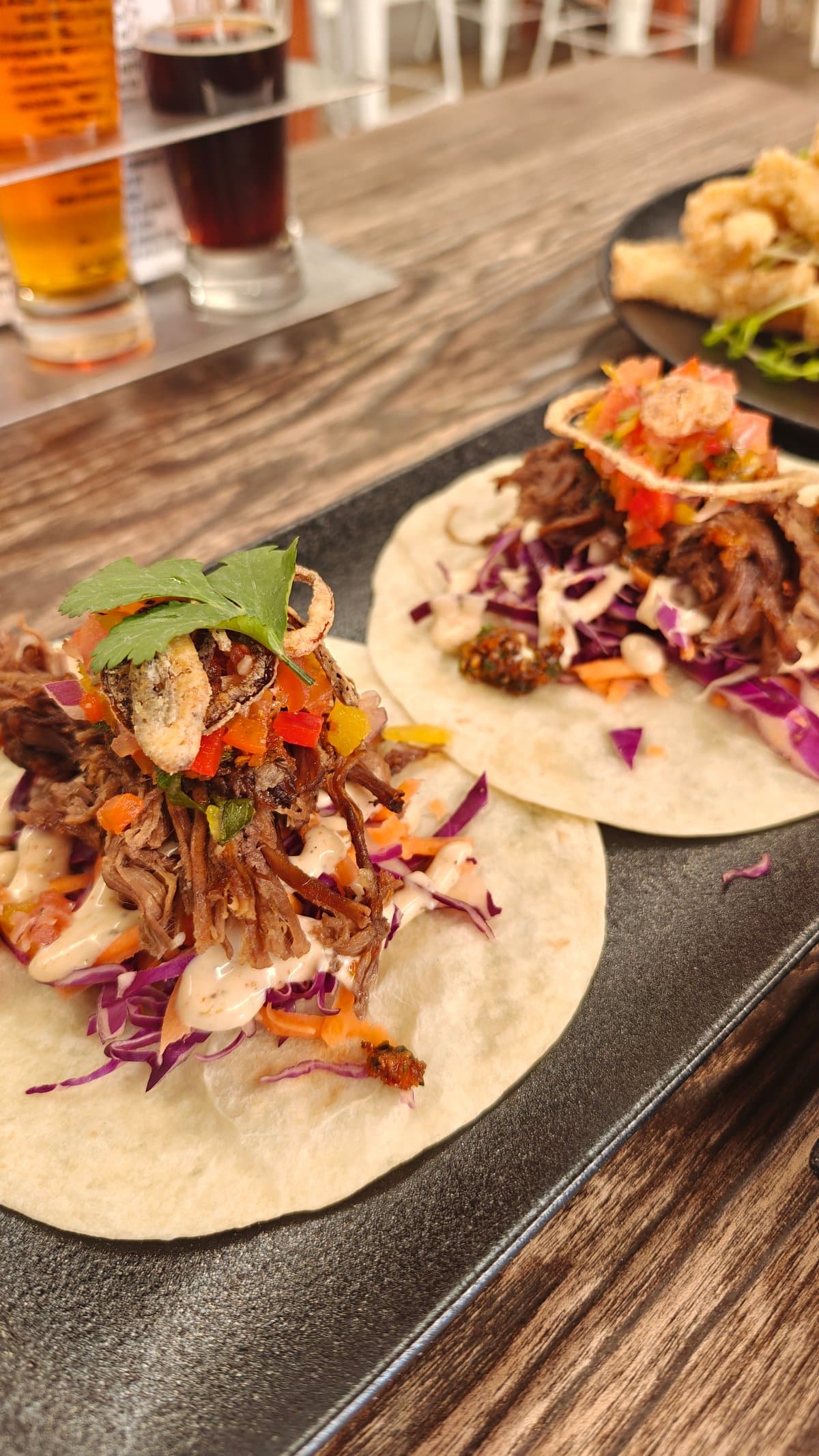 Cheeky beef tacos close-up