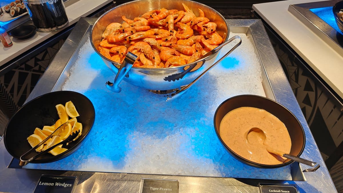 Chilled tiger prawns station
