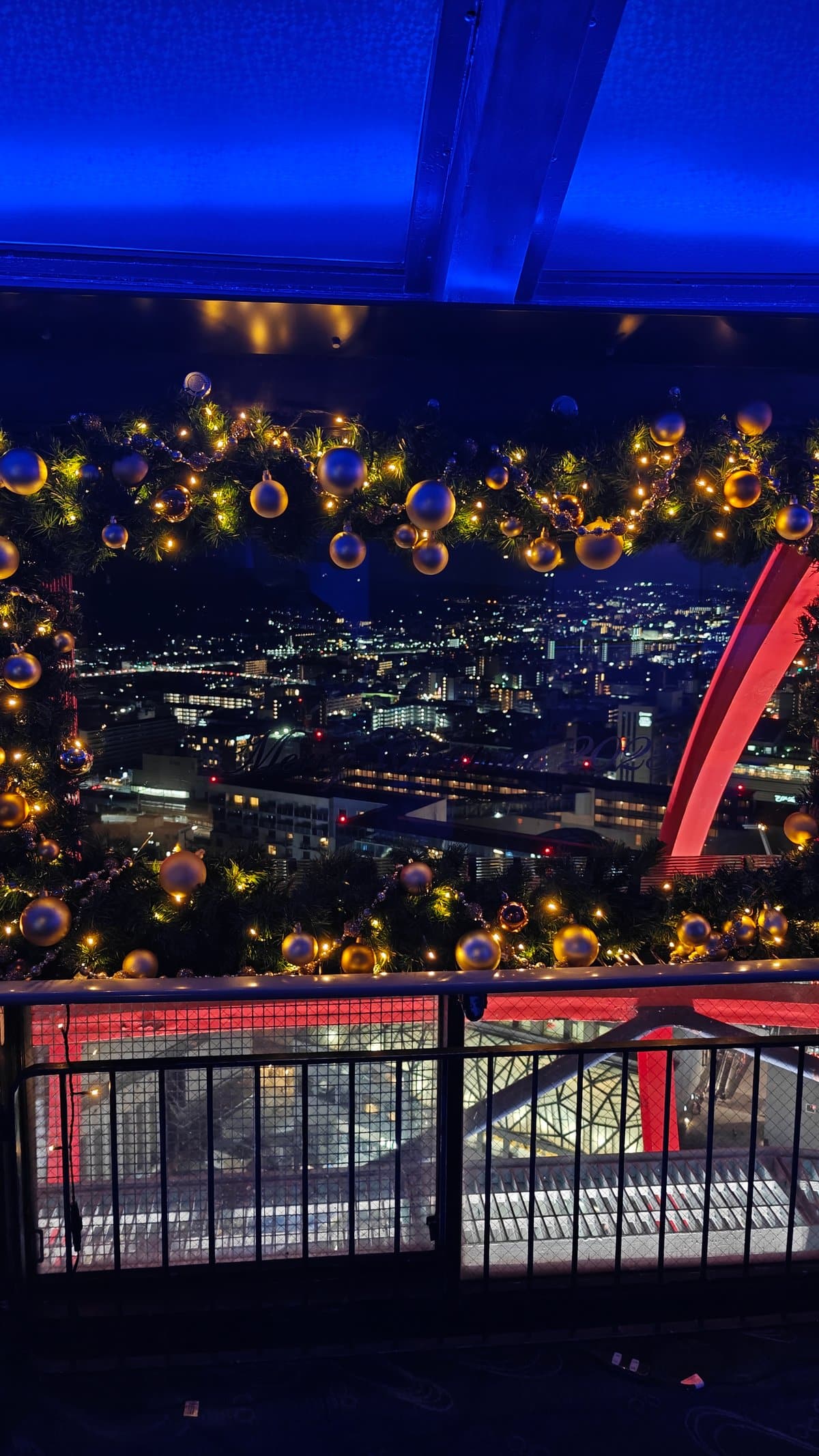 Christmas ornaments on observation deck