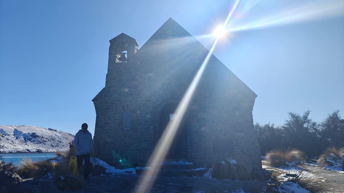 Church backlit over Tekapo
