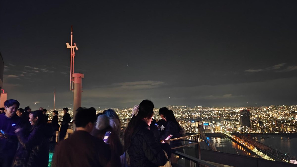 City skyline with rooftop viewers