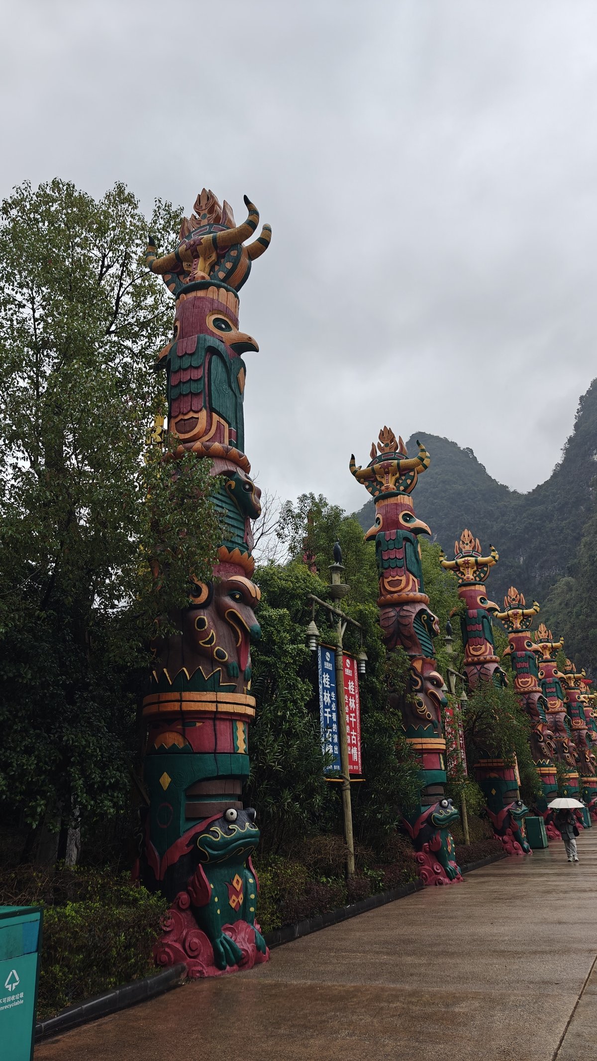 Close-up ethnic totem poles carvings