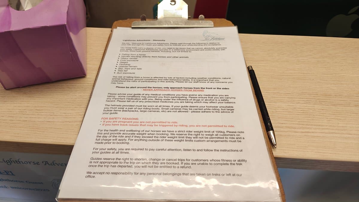 Close-up of a clipboard on the counter holding