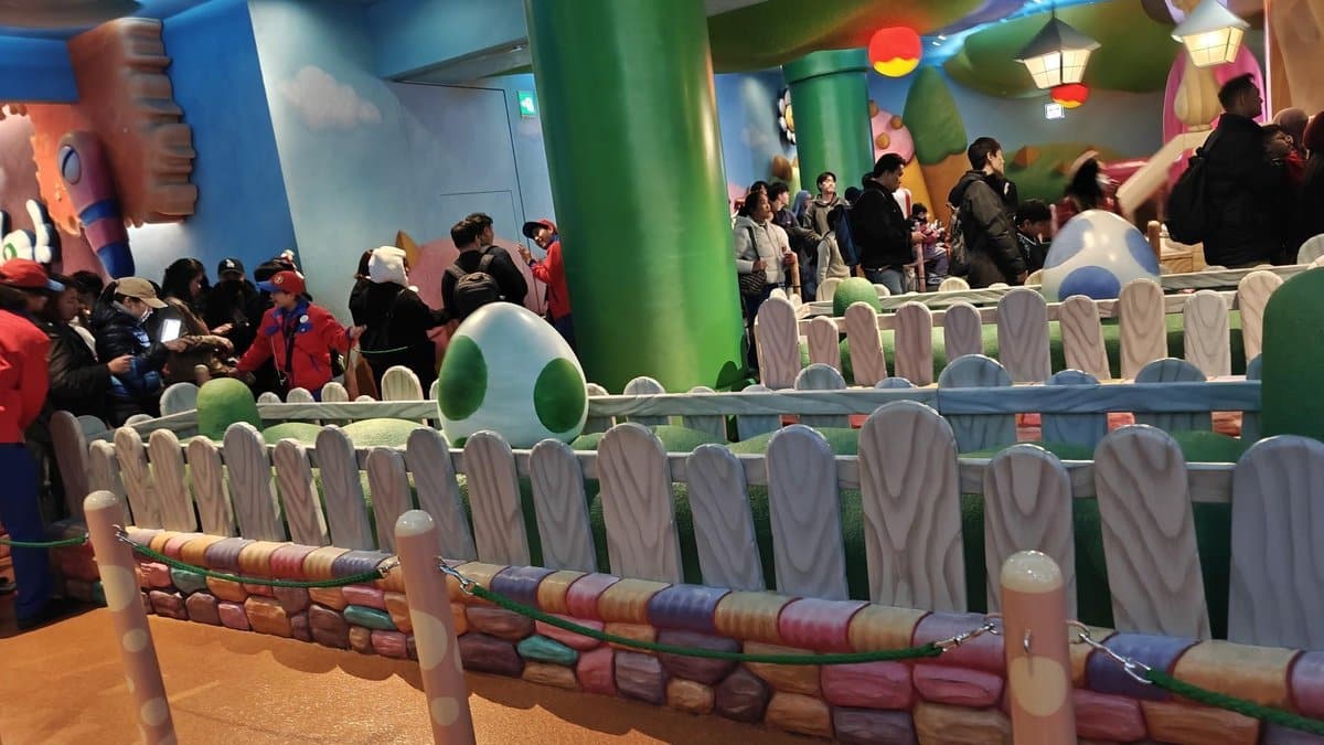 Colorful theme park queue area