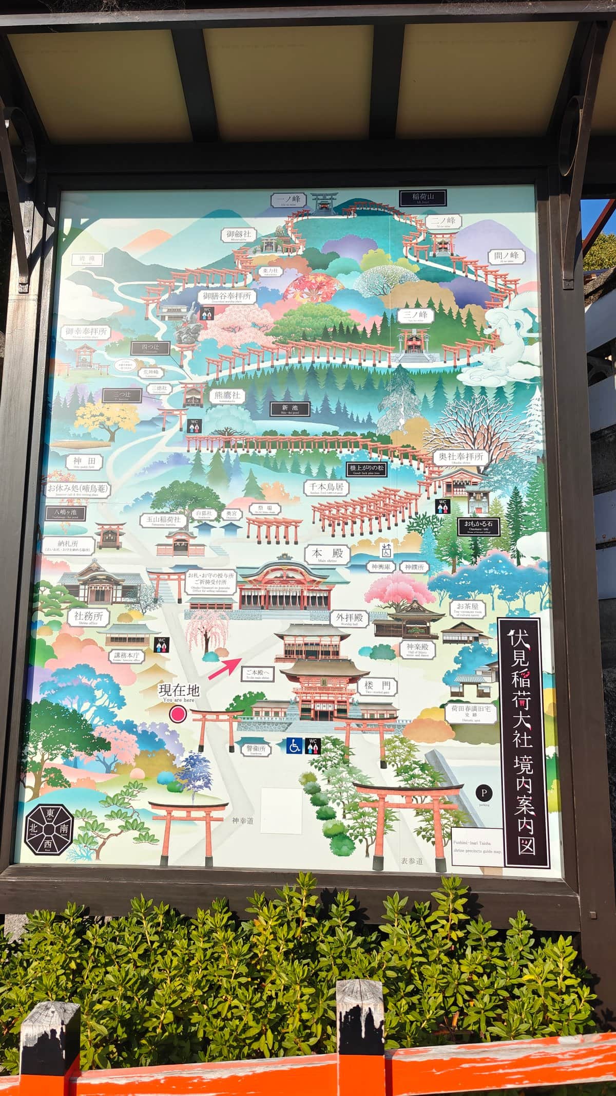 Colourful illustrated map board of the mountain trail
