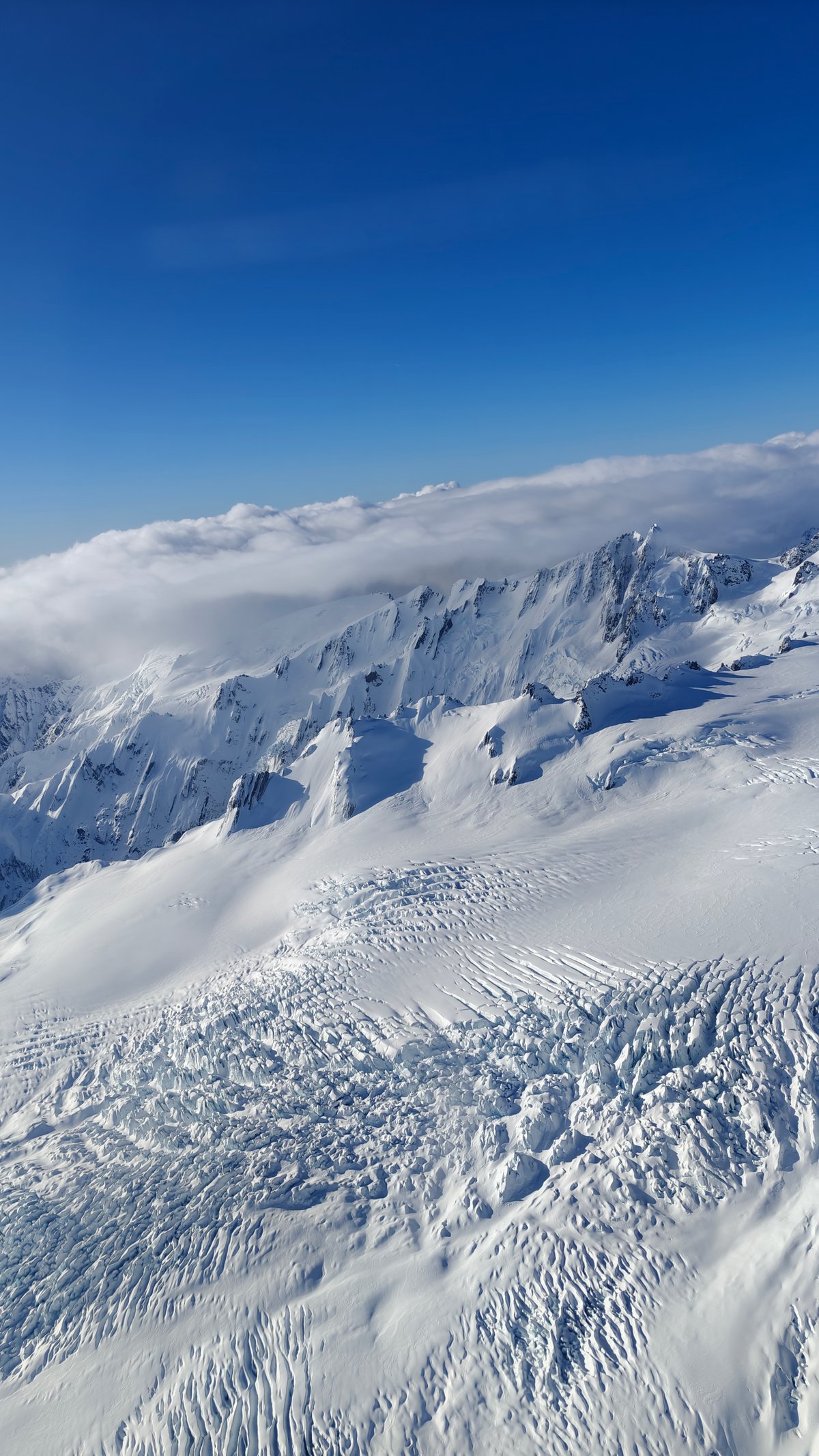 Crevassed glacier aerial view