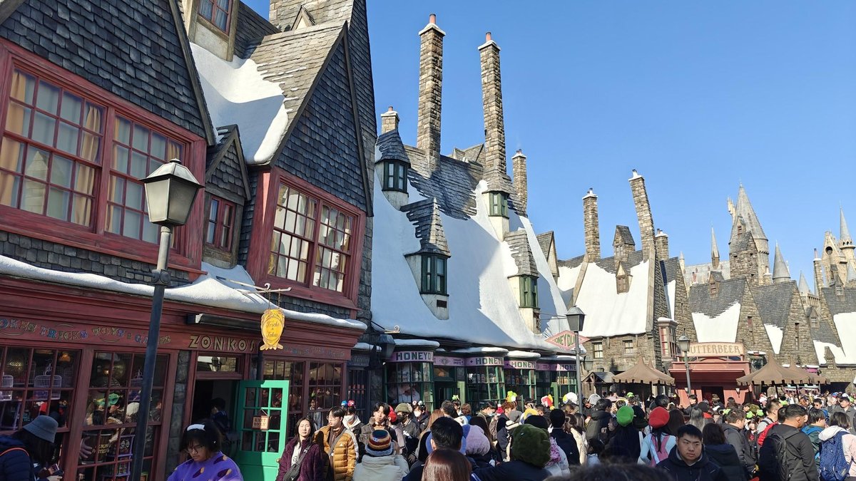 Crowd in snowy fantasy village