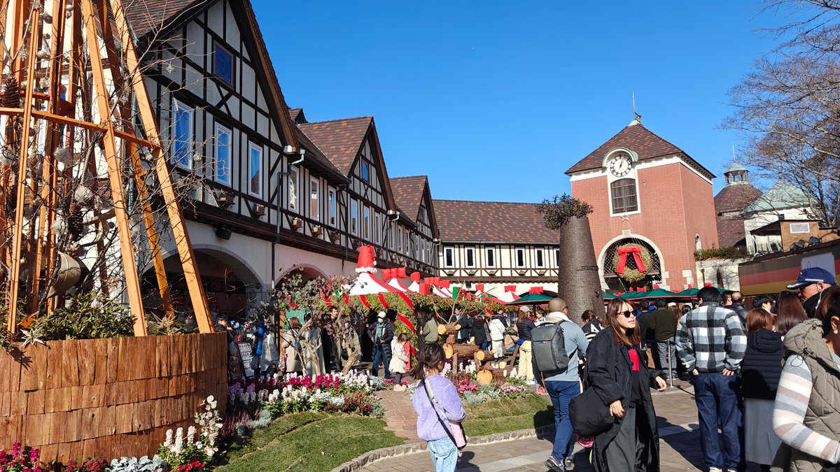 Crowded Christmas market scene