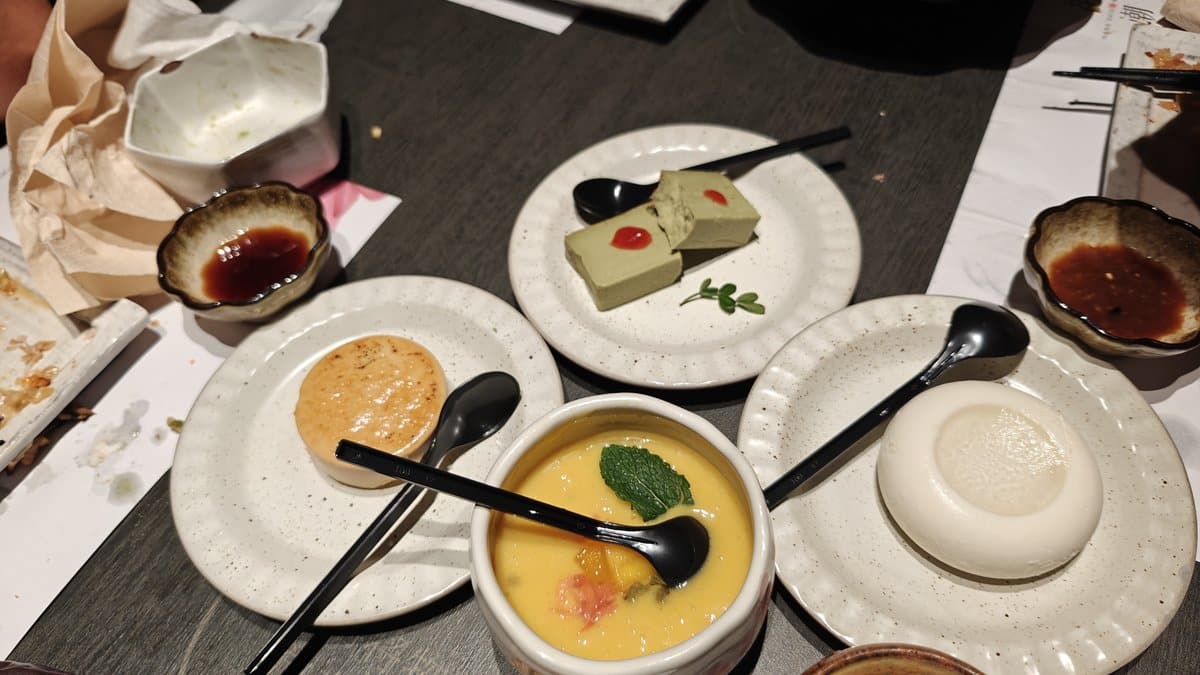Dessert spread matcha and mango