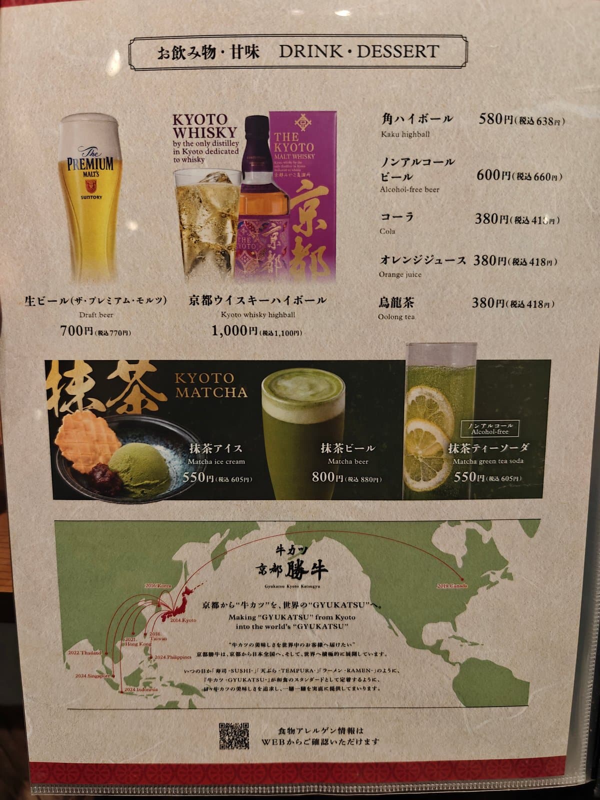 Drinks and Kyoto matcha desserts