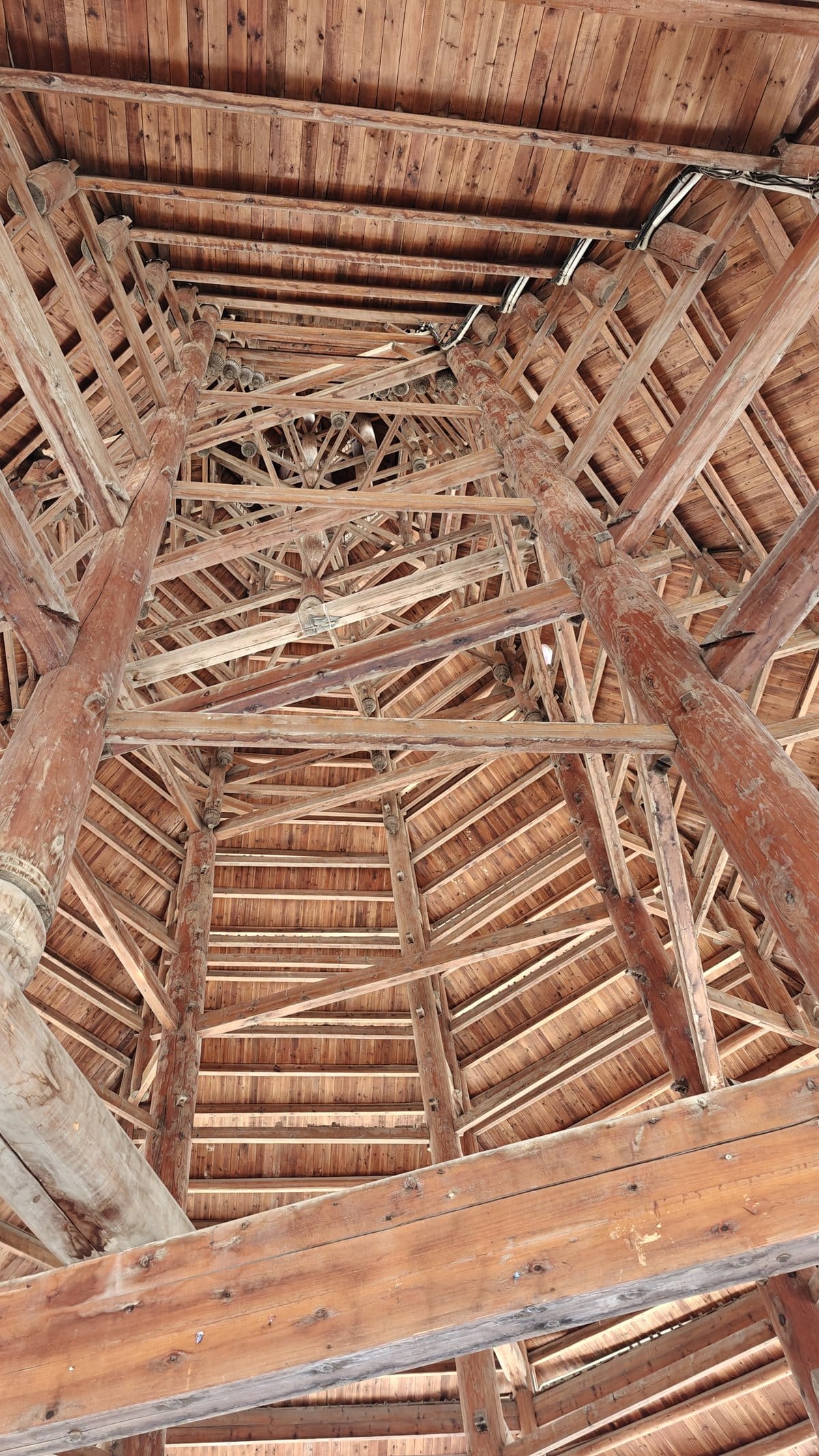 Drum tower intricate wooden beams