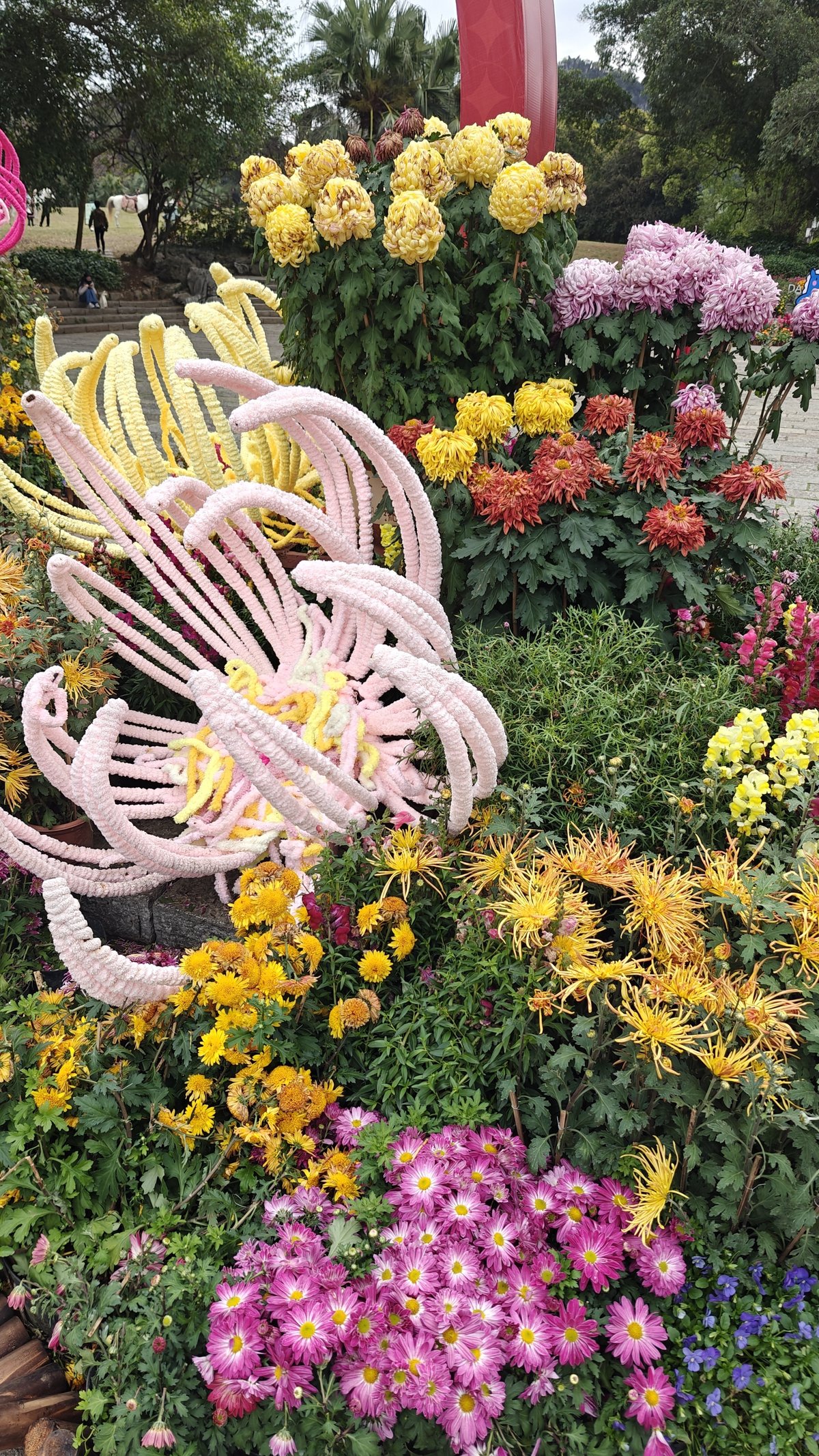 Elaborate floral ribbon installation