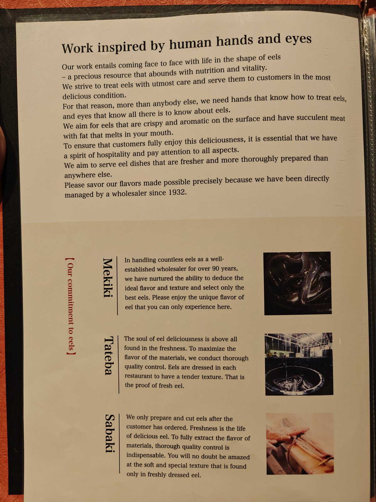 English menu text page 'Work inspired by human