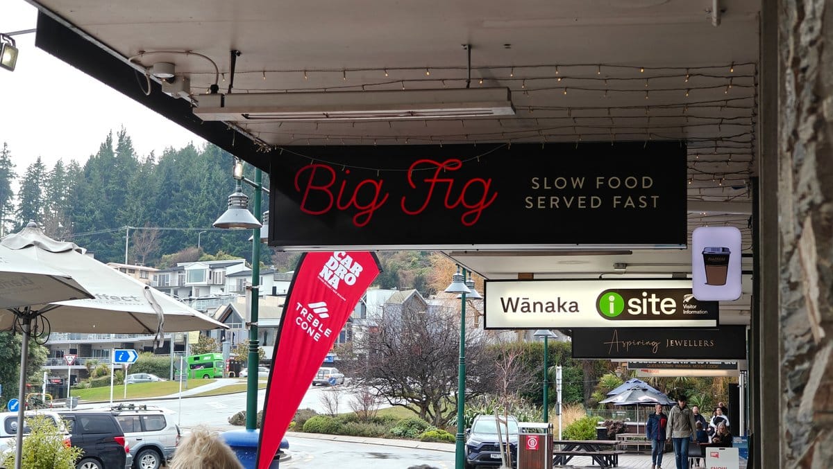 Exterior of Big Fig with its red neon-style