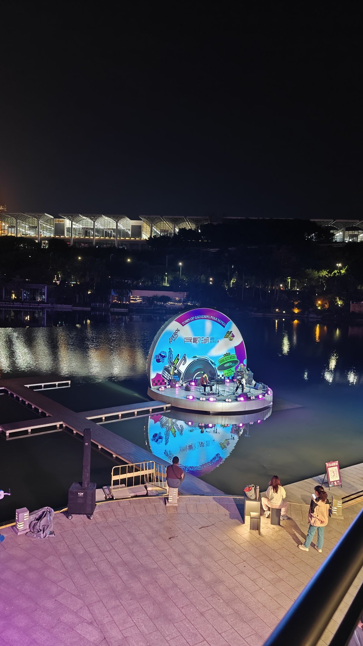 Floating stage from elevated view
