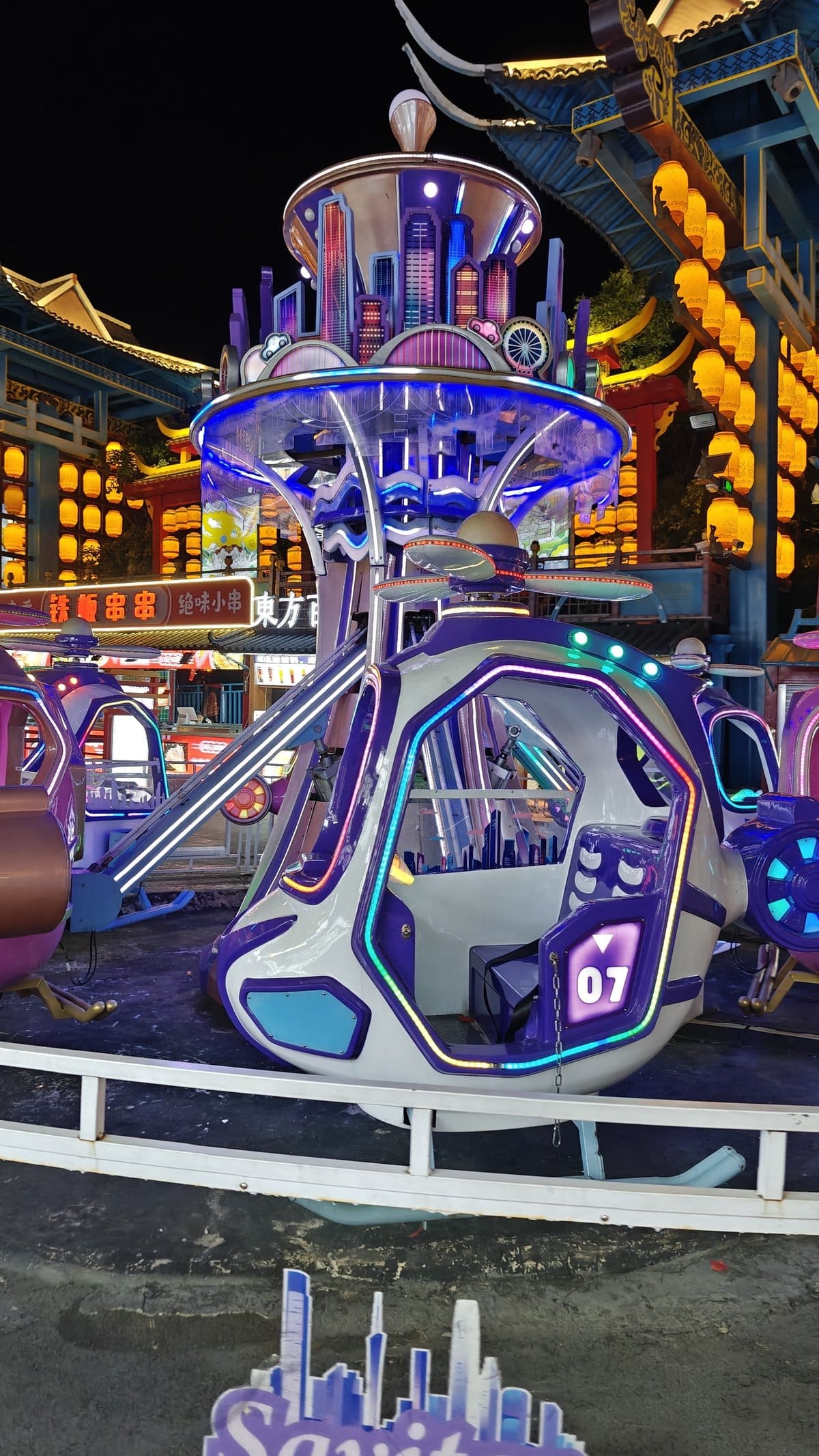 Futuristic LED space ride pods