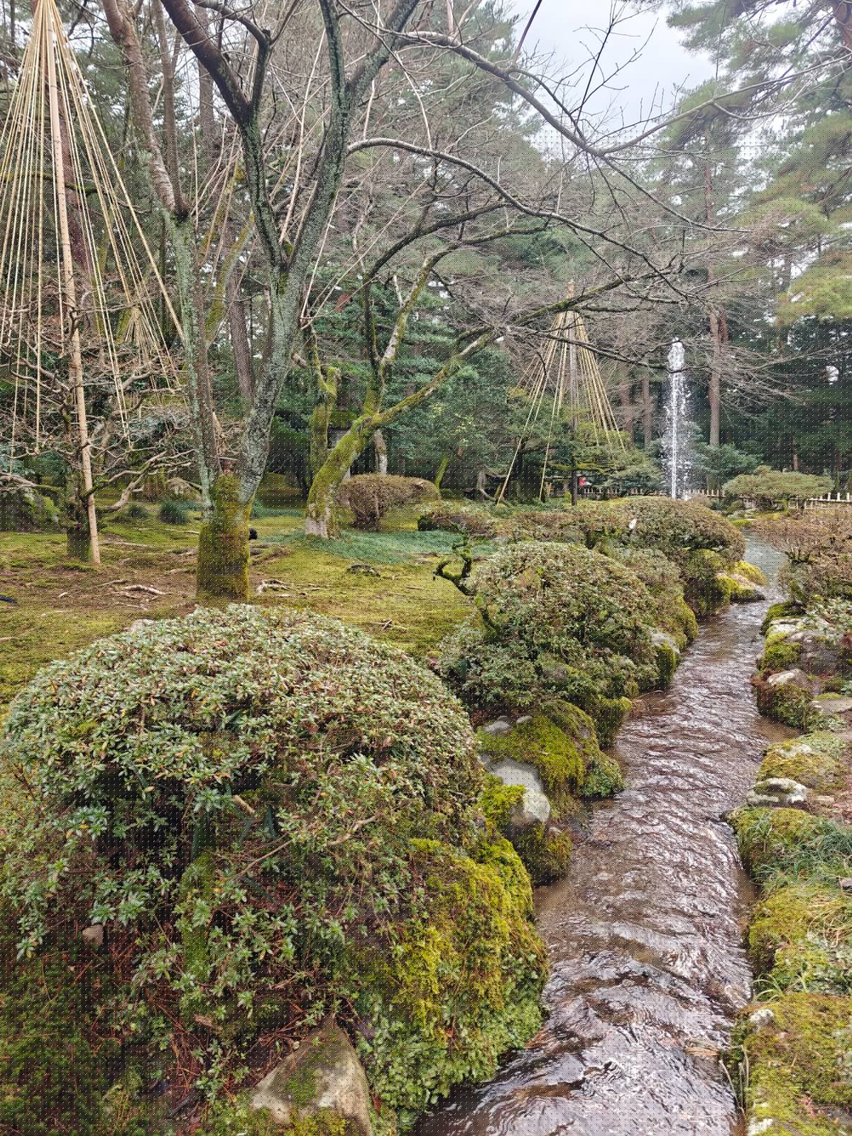 Garden stream with a slender jet of water