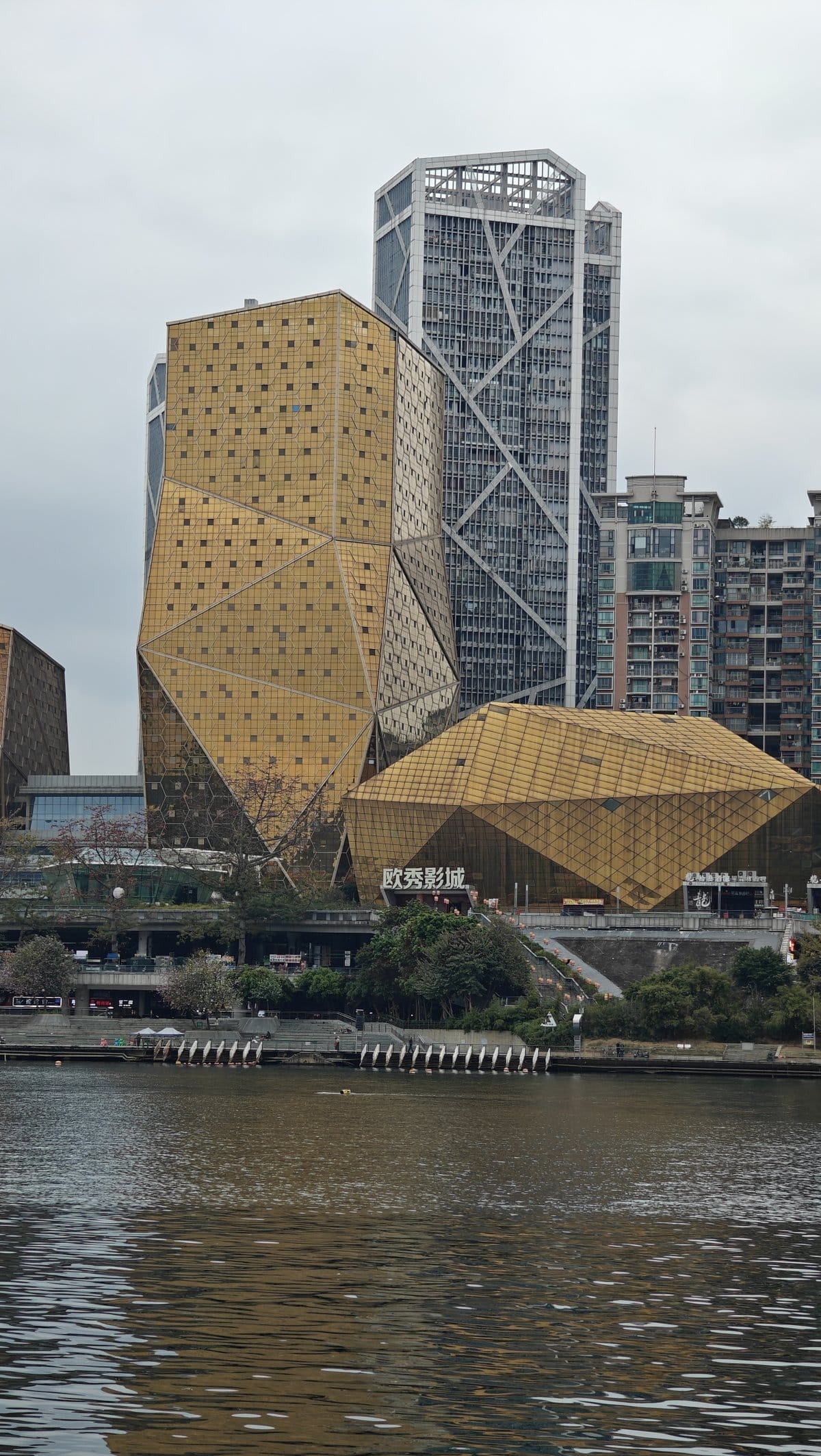 Golden angular arts center close-up