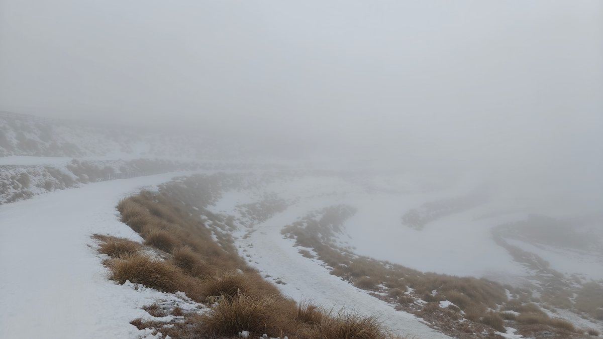 Groomed snow trail through tussock