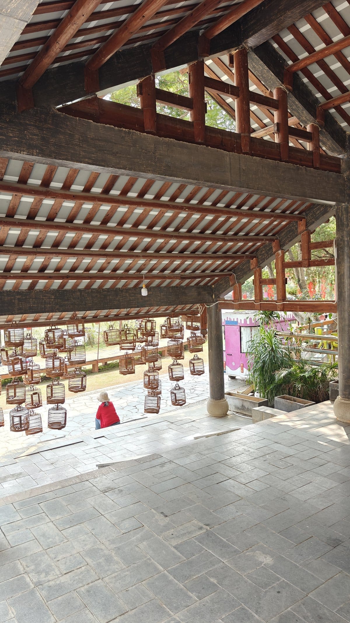 Hall of hanging bamboo bird cages
