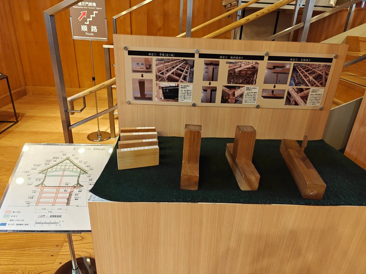 Hands-on joinery demonstration bench: touchable wooden joint models