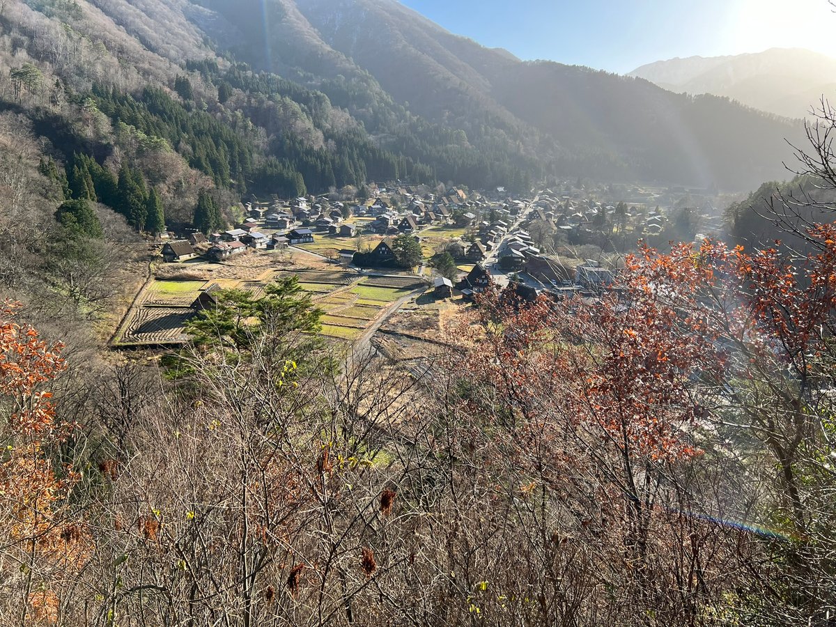 Hazy panoramic view of the Shirakawa-go valley from