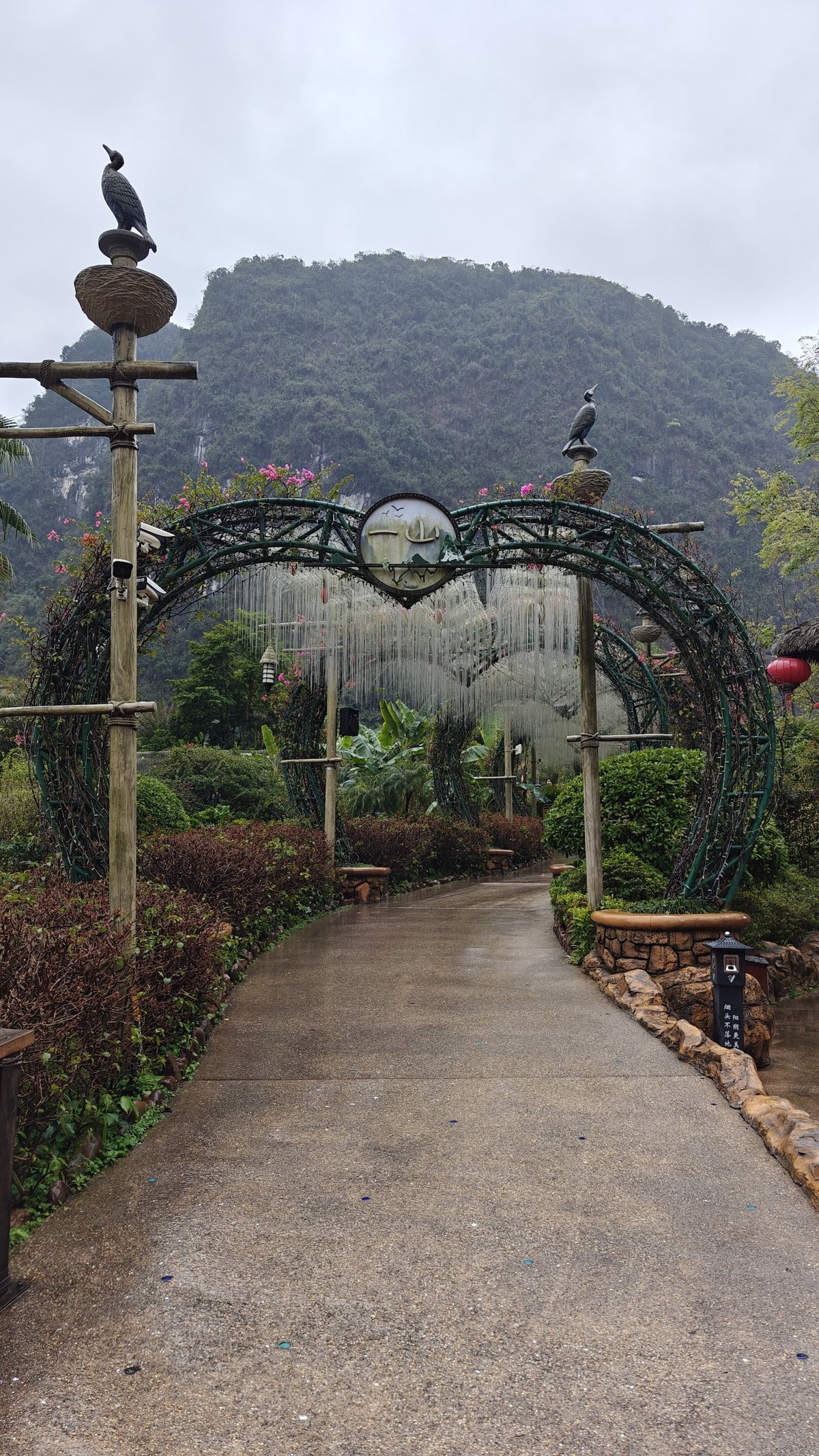 Heart garden arch peacock statues
