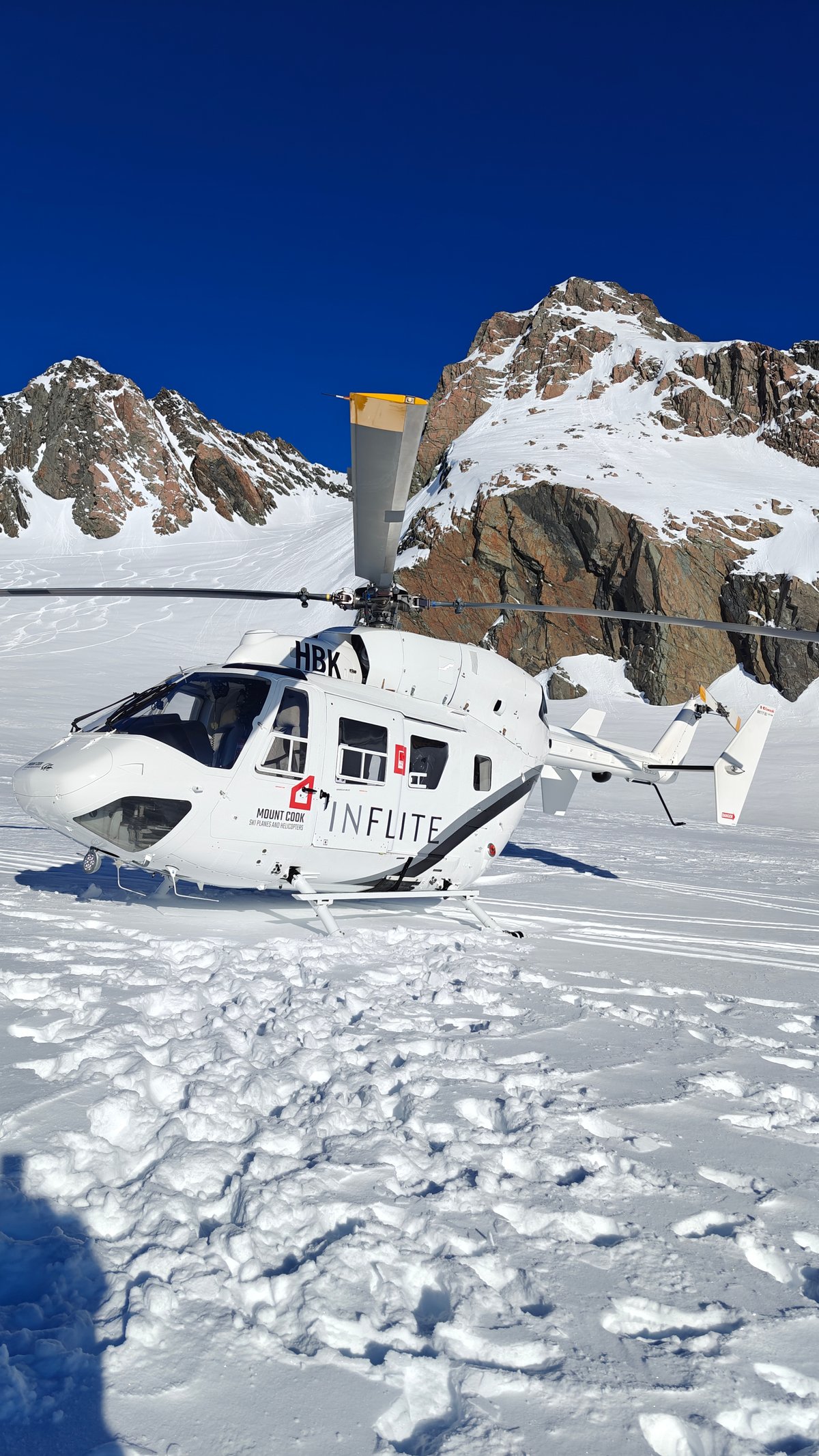 Helicopter on snow field