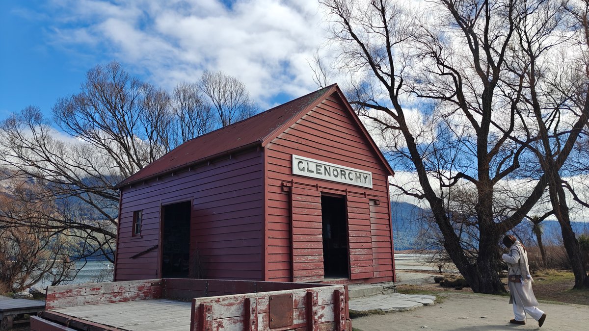 Historic red Glenorchy wharf shed