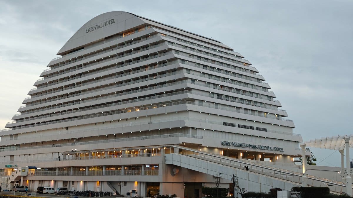 Hotel exterior at dusk - the long white