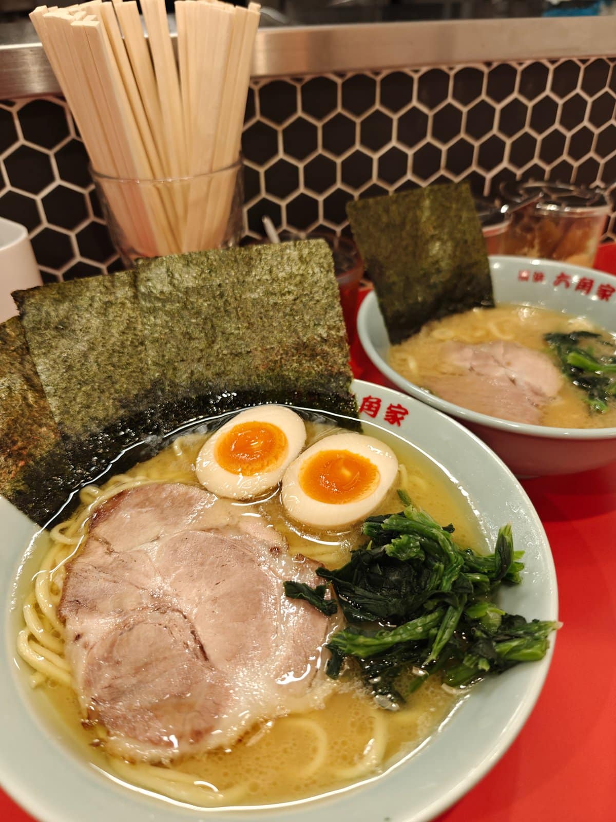 Iekei ramen bowl close-up