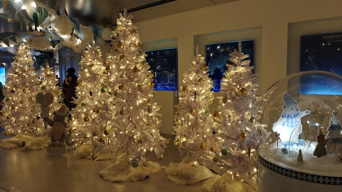 Illuminated white Christmas trees indoors