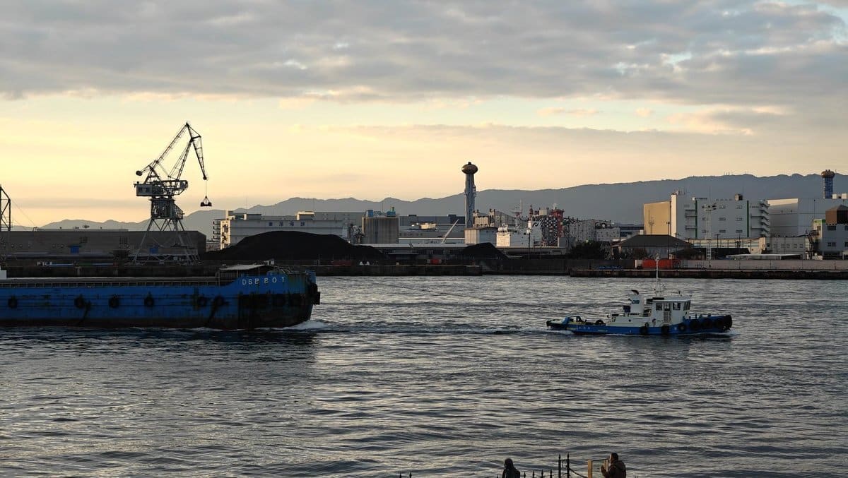 Industrial harbor at sunset