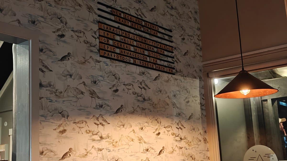Interior feature wall at Blue Lake Eatery +