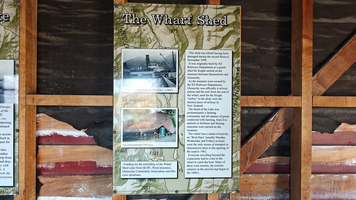 Interpretation panel inside the shed, 'The Wharf Shed'.