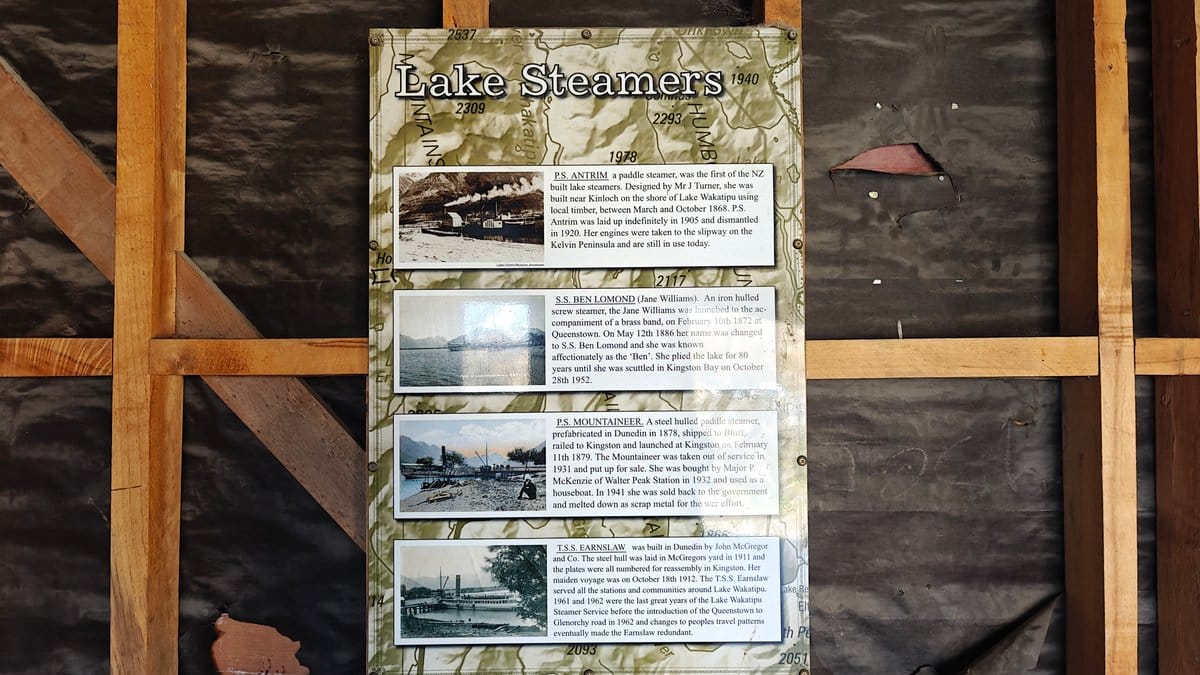 Interpretation panel 'Lake Steamers'. P.S. ANTRIM: first NZ-built