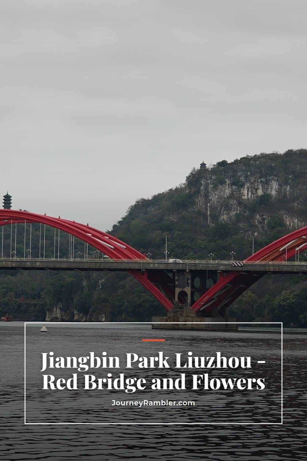 Jiangbin Park in Liuzhou with Its Flowering Trees and a Red Bridge
