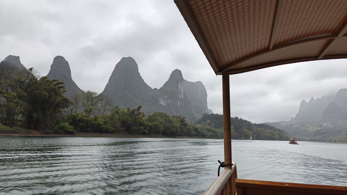 Karst peaks framed by canopy