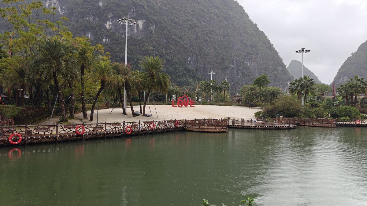 Lake beach and LOVE sign