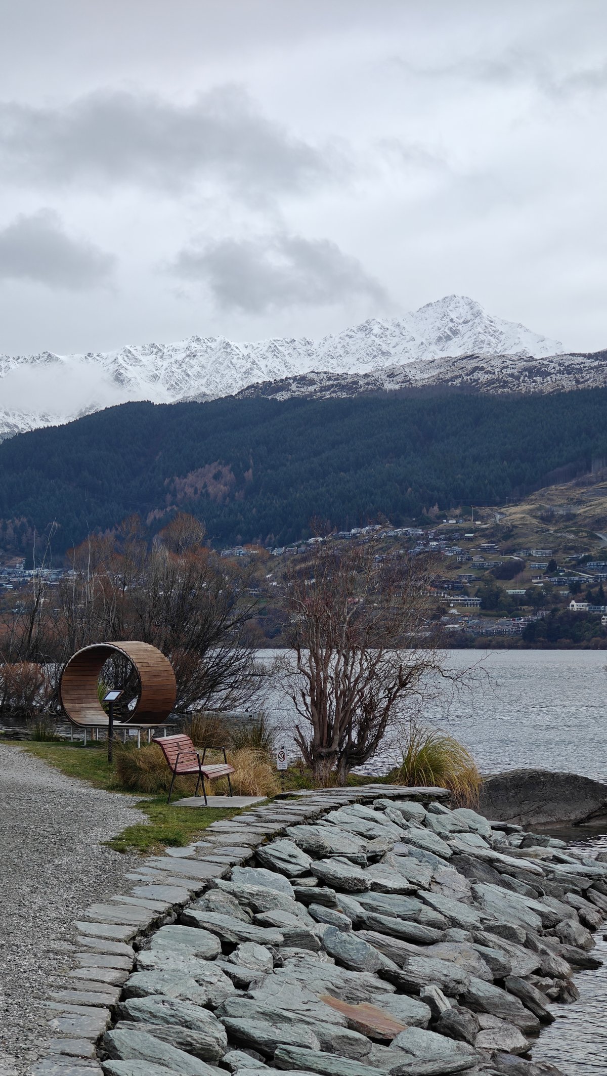 Lakeside reserve with spiral stone feature