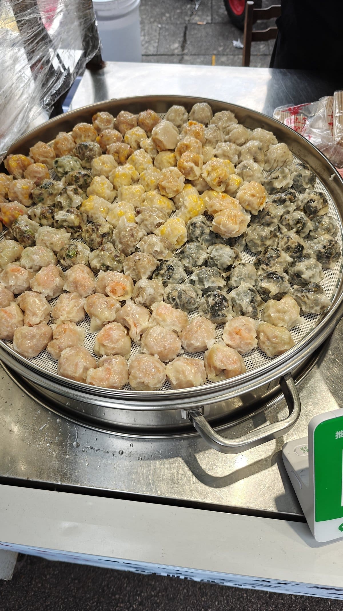 Large steamer of dumplings