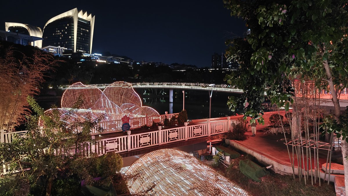 LED light tunnels by waterfront