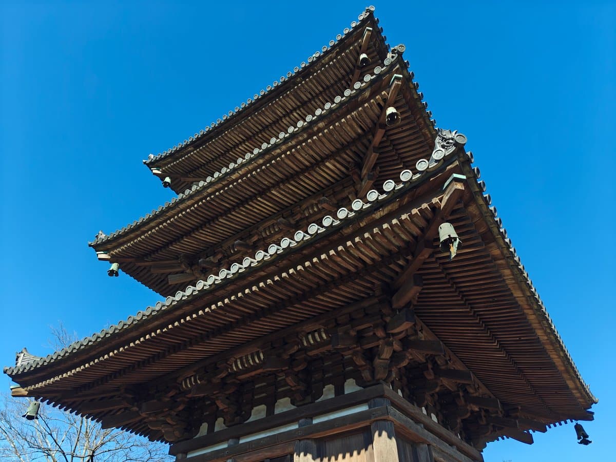 Looking up pagoda stacked eaves