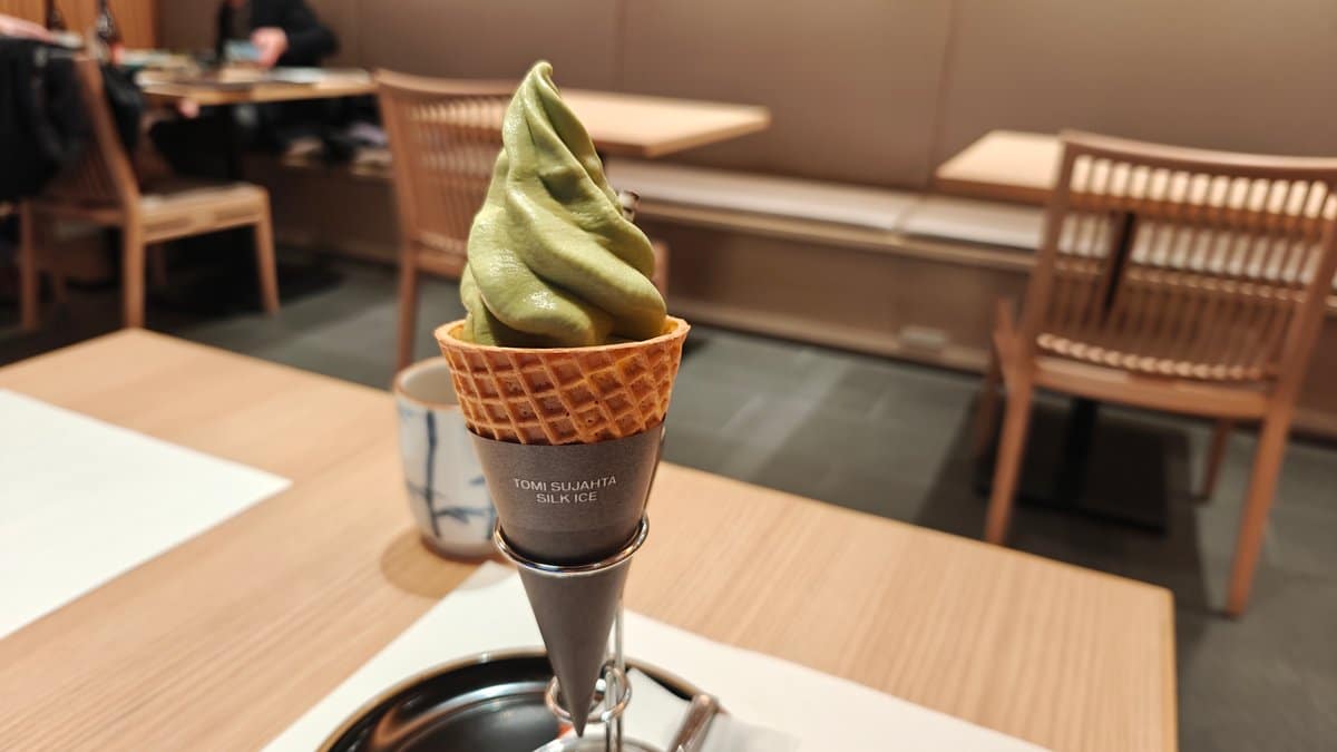 Matcha green tea soft serve ice cream in