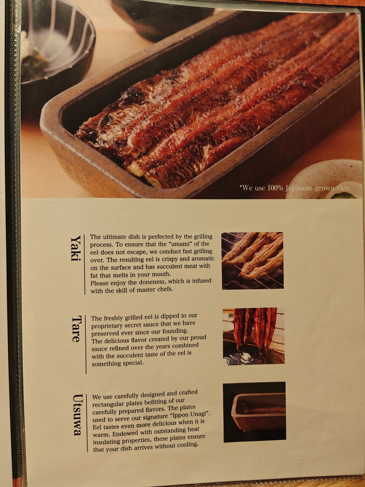 Menu page describing the grilling craft (Yaki /