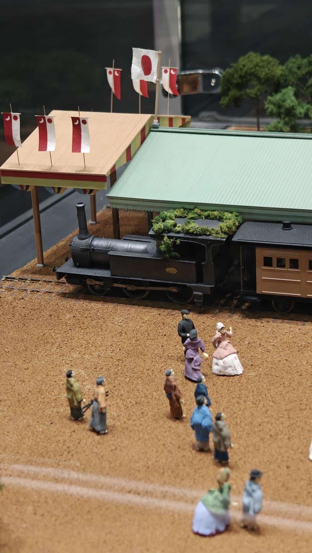 Miniature train station scene
